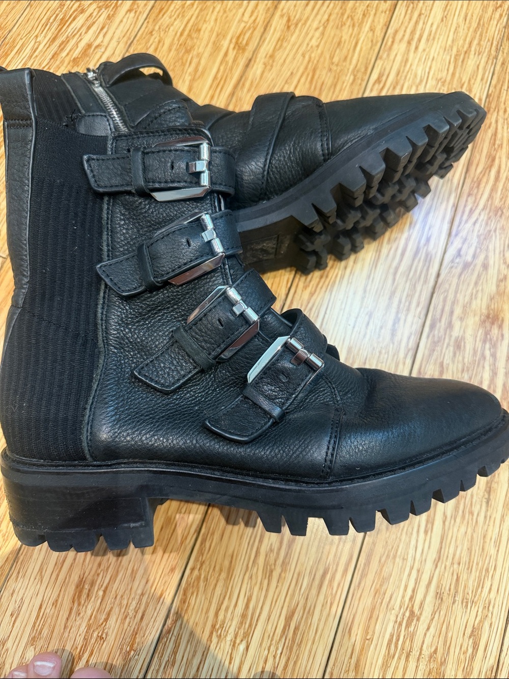 Dolce Vita Black Buckle Strap Combat Boots - Picture 3 of 5